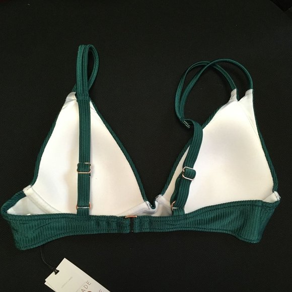NWT Shade & Shore Triangle Bikini Top Underwire Ribbed Evergreen Size 34B - Picture 3 of 10